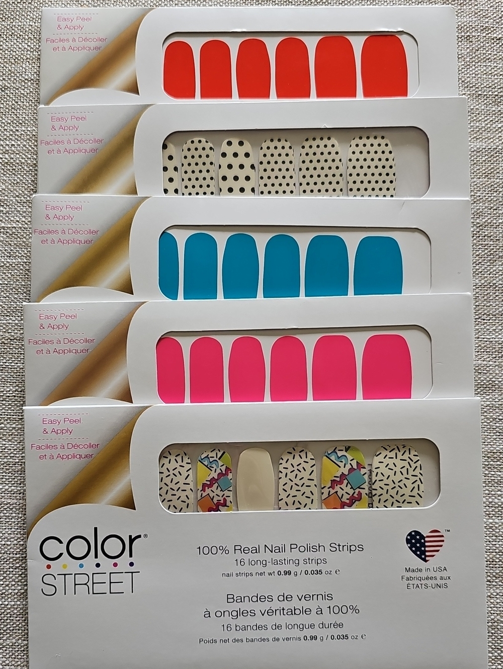 Color Street Nail Strips — Red, Teal, Pink, & 2 Patterned Accents